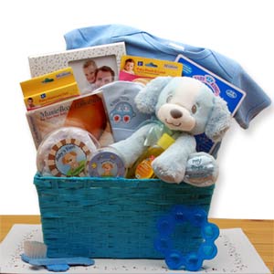 Puppy Love New Baby Gift Basket - Blue